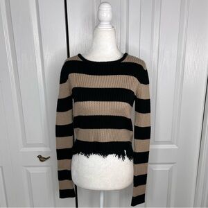 Lovers + Friends Black and Tan Striped Sweater